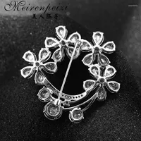 Pins broşlar meirenpeizi markası açık rhinestone bijoux çiçek kadınlar için düğün partisi dekorasyonu büyüleyici mücevher seau22