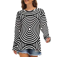 T-shirt femminile Abstract Line Print Circles Fungole a manica a lungo lunghezza classiche tees oversize femminile stampato abbigliamento regalo regalo di compleanno