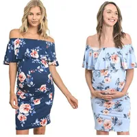 Lato Europejski Amerykański Duży Rozmiar Dresses Maternity Kobiety One-Piece Collar Stretch Slim Print Ciężarowy Dress