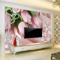 Papel De Parede Custom Wallpaper 3D Mural Różowy Diament Biżuteria Tulipan Clover TV Tło Wall Salon Sypialnia Tapeta1