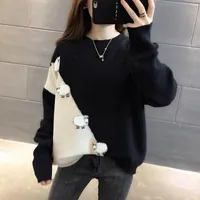 Women Sweater Autumn In Cute Sheep Color Block Embroidery Pullovers Female Long Sleeve Jumpers Patchwork Knitwears