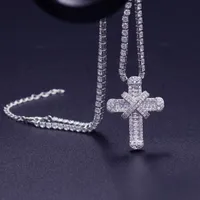 Anhänger Halskette Klassische Kubikzirkonia Kreuz Halskette für Männer Mode Gold Silber Farbe CZ Tenniskette Hip Hop Geschenke