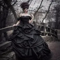 Vintage Black Ball Gown Gothic Wedding Dresses Off Shoulder Ruffles Draped Tiered Skirt 2019 Custom Plus Size Bridal Gowns2327