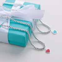 Nuova 100% 925 Sterling Silver Necklace Canndant Heart Bead Chain Gold Gold 18K Lussuoso per donne Gioielli Fashi