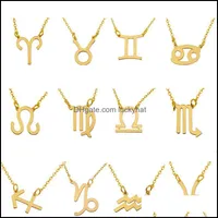 Pendant Necklaces Pendants Jewelry 12 Zodiac Constellation Sign With Gold Sier Plated Chains For Men W Dh3Ls