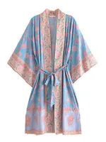 Repousins ​​HSA Vintage Chic Femmes Floral Print Batwing Sleeve Beach Bohemian Kimono Robe Lames V Neck Summer Summer Boho Robe CoverUp Vestidos 220708
