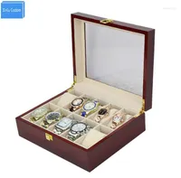 Titta på lådor fodral lyx 10 slots menswomens trä glansig lacklåda smycken samling display present case lagring cajas relojes del