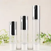 100pcs Airless Pump Bottle 15ml 30ml 50ml Silver Cosmetic Liquid Cream Container Lotion Essence Bottles SN229276u