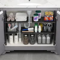 Hooks Rails Mutfak Lavabo Genişletilebilir Organizatör Rafı 2 Katmanlı Ayarlanabilir Banyo Dolabı Rafı 8 Çıkarılabilir Panel Depolama Shelfhoo