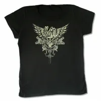 Korn Skull Wings Girls Juniors Black Fruth Band Band Merch настраивает футболку 220525