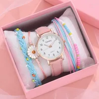Нарученные часы Gaility Brand 5pcs Set Fashion Women Watch Bracelet Pink Girls Кожаные прекрасные женские кварцевые часы без Boxwristwatches.