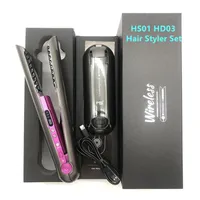 Professional 2 in 1 USB Rechargeable Hair Straighteners Curling Irons No Fan Hair Dryer 8 Heads Multifunction Hairs Curler Salon Home Styler Complete Set