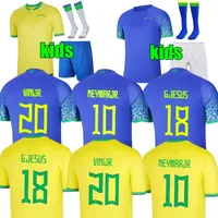 2022 Vinijr Soccer Jerseys brasils neres coutinho jogador fã camisa de futebol paqueta jesus marcelo pele casemiro brasil 22 23mens kids sets