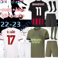 Ibrahimovic 22 23 Jersey de futebol AC Milans Giroud R.Leao Bennacer Theo Romagnoli Florenzi Tonali Rebic 2022 2023 Camisa de futebol Maillot Men Kit Kit Full Set Socks
