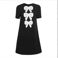 1112 2022 Milan Runway Dress Spring Summer A Line Short Sleeve Black White Embroidery Crew Neck Above Knee High Quality Dress Prom286e