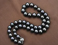 Prawdziwa drobna perłowa biżuteria 18 "9.5-10,5 mm tahitian naturalny czarny naszyjnik perłowy