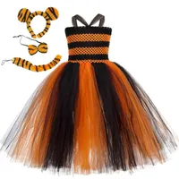 Girls Kids Halloween Cute Tiger Tutu -jurk voor uitvoeren Cosplay Come Animal Theme Baby Birthday Jungle Party Dres L220715