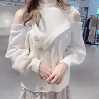Dames truien Komiyama sexy chic off schouder design trui dames onregelmatige knopen gebreide pullover tops elegant temperament truiswo