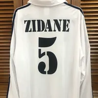 레트로 빈티지 클래식 01/02 UCL 홈 셔츠 저지 긴 소매 Raul Zidane Ronaldo 축구 축구 사용자 정의 이름 집합 패치 스폰서
