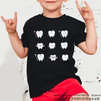 Футболки с забавным зубом мальчика для черной футболки детская хип-хоп Swag Summer Red Tops Tee маленькая маленькая рок