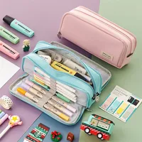  Pen Case, Angoo [C-BLOCK] Classic Pocket Pen Pencil Case,  Folding Canvas Stationery Storage Bag Organizer Travel Student A6449  (Color: Half Green) : Office Products