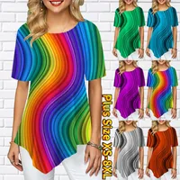 T-shirt féminin Stripe 3D Stripe imprimée rond Coulage Point Point Jupe Swirt Modèle Côtes courtes Mesdames Mode décontractée Simple XS-8XLWO