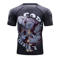 남성용 티셔츠 맞춤형 고품질 디자인 승화 인쇄 짧은 소매 발진 스파이덱스 남성 BJJ MMA 발진 가드 맨