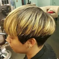 Honey Blonde Ombre Color short Brazilian Bob Wig With Bangs Pixie Cut Straight Machine Made Human Hair None lace Wigs For Women