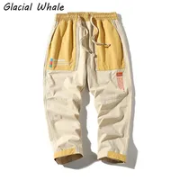 Glacial Whale Mens Cargo Pants 남자 패션 카키 카키 헐렁한 조그 한국 스타일 2710