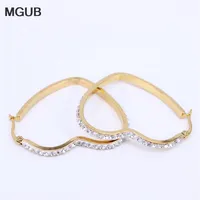 Roestvrij staal hartvormige kristallen hoepel oorbellen sieraden vrouwelijk populaire verkopen goedkope sieraden goud kleur lh160281e