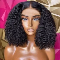 Sunper Queen Short Bob Jerry Curly Human Hair for Women PrePlucked 5x5x1 Closure Transparent Lace 150% Density 220811