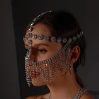 Indian Jewelry Full Rhinestone Tassel Mask Chain Decoration Face For Women Bridal Veils Wedding Crystal Beaded Christmas Party236e