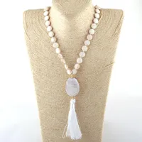 Подвесные ожерелья мода богемные украшения плоские белые камни, завязанные натуральные w Друз