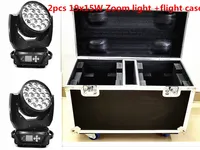 2 piezas / estuche de vuelo de lote Super Zoom Movimiento de la cabeza LED LEOM Luz de zoom 19x15W RGBW 4in1 Perfecto para DJ Stage Light
