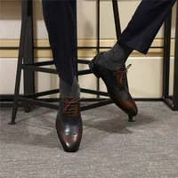 Homens de ponta oxford sapatos de couro clássico cor de moda correspondente simples renda simples ponta pontiaguda de borracha resistente a desgaste