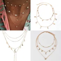 Fashion Gold Crystal Stars Pendant Necklaces For Women Necklace Multilevel Female Vintage Jewelry Wedding Gift 44 D3