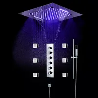 500mmthermostatic Rain Shower Set Massage Sprayer Jets Bluetooth Music LEDシャワーヘッドバスルーム蛇口ブラス隠しダイバーター