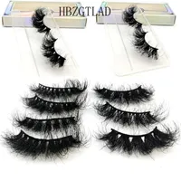 False Eyelashes HBZGTLAD 100% Mink Extra Length 22-25mm Lashes 3D Big Dramatic Volumn Crisscross Eyelash