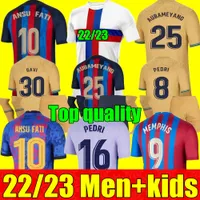 22 23 Ansu Fati Camisetas de voetbalvoetbal Jersey Home Away Memphis Barcelona Pedri Barca 2022 2023 F. De Jong Dest Kit Shirts volwassen mannen Kits Jeugdsets derde