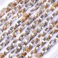 36Pcs Lot Fashion Stripe Stainless Steel Rings Gold Silver Plated Jewelry For Women Men Mix Style Party Gifts Wholesale
