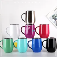 Colorful 12oz Stainless Steel Wine Glasses Tumbler With Lid and Handle Stemless Wine Glasses Belly Cup Coffee Mug314w