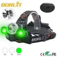 BORUIT LED Headlamp 6000LM XM-T6 2 XPE Green Headlight Torch 3-Mode USB Charger Violet Head Torch Out Door Searching FISHING2556