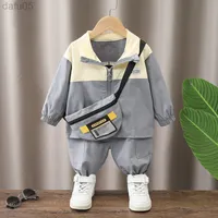 Primavera Autumn Baby Boys Cloth Patchwork Soodies Pants 2 PCS/Sets Outfit Infant Kids Sport Casual Ropa de ropa con bolsa L220808