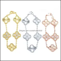 Charm Bracelets Jewelry Fashion Classic Fashion 4 Leaf Clover Bangle Bangle Agate de oro de 18 km proyectadores para DHD9B