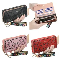 Utomhus gadgets mode kvinnor läder plånbok zip korthållare arrangör koppling armband handväska