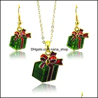 Jinglang Fashion Jewelry sets Gold Pated Green Christmas Regalos de Navidad para mujeres Encantos Pendientes Collar SDTZ0013 Drop Entrega 2021 Hnekq