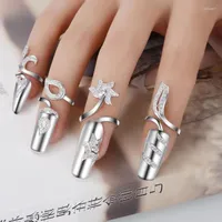 Decoraciones de arte de u￱as de moda coreana anillo de boda de la moda anillos de cubierta ajustable con diamantes de imitaci￳n para mujeres cristal de novia finail