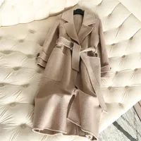 Qian si chen outono novo 100% casaco de caxemira alpaca quente casaco de inverno mulheres longa casaco de lã Office Lady Slim fêmea sobretudo T200315