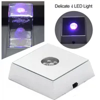 4 LED Işık Taban Aydınlık Gece Işıkları Kristal Cam Şeffaf Nesneler Stand Renkli Kare Glorifier