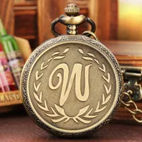 Pocket Watches Olive Leaf Winner W Commemorative Coin Pattern Quartz Watch Bronze Chain Necklace Pendant Fob Timepiece Gifts MalePocket